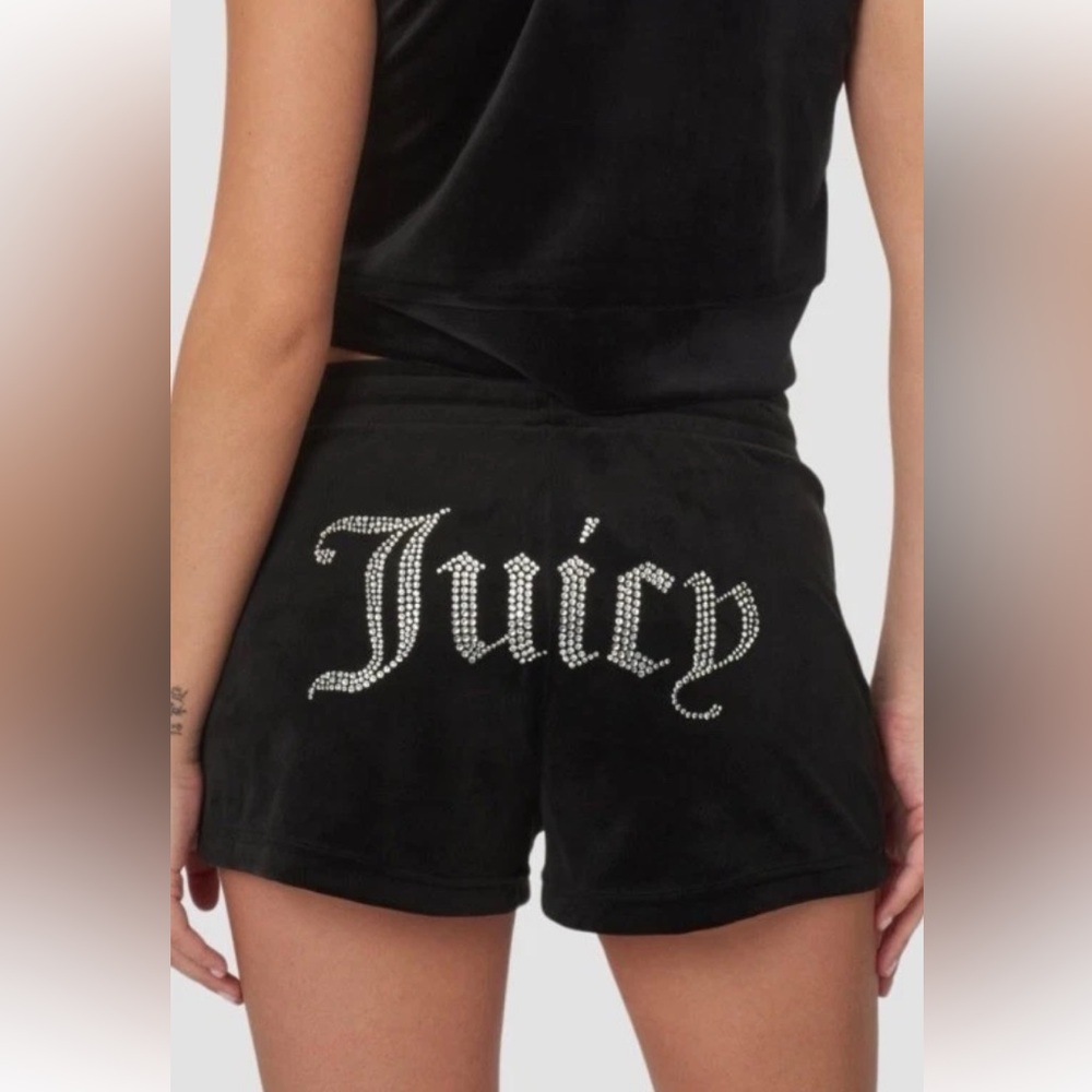 💍 JUICY COUTURE Velour Tracksuit Set 90s Y2K Licorice Black LARGE Shorts - Picture 6 of 6